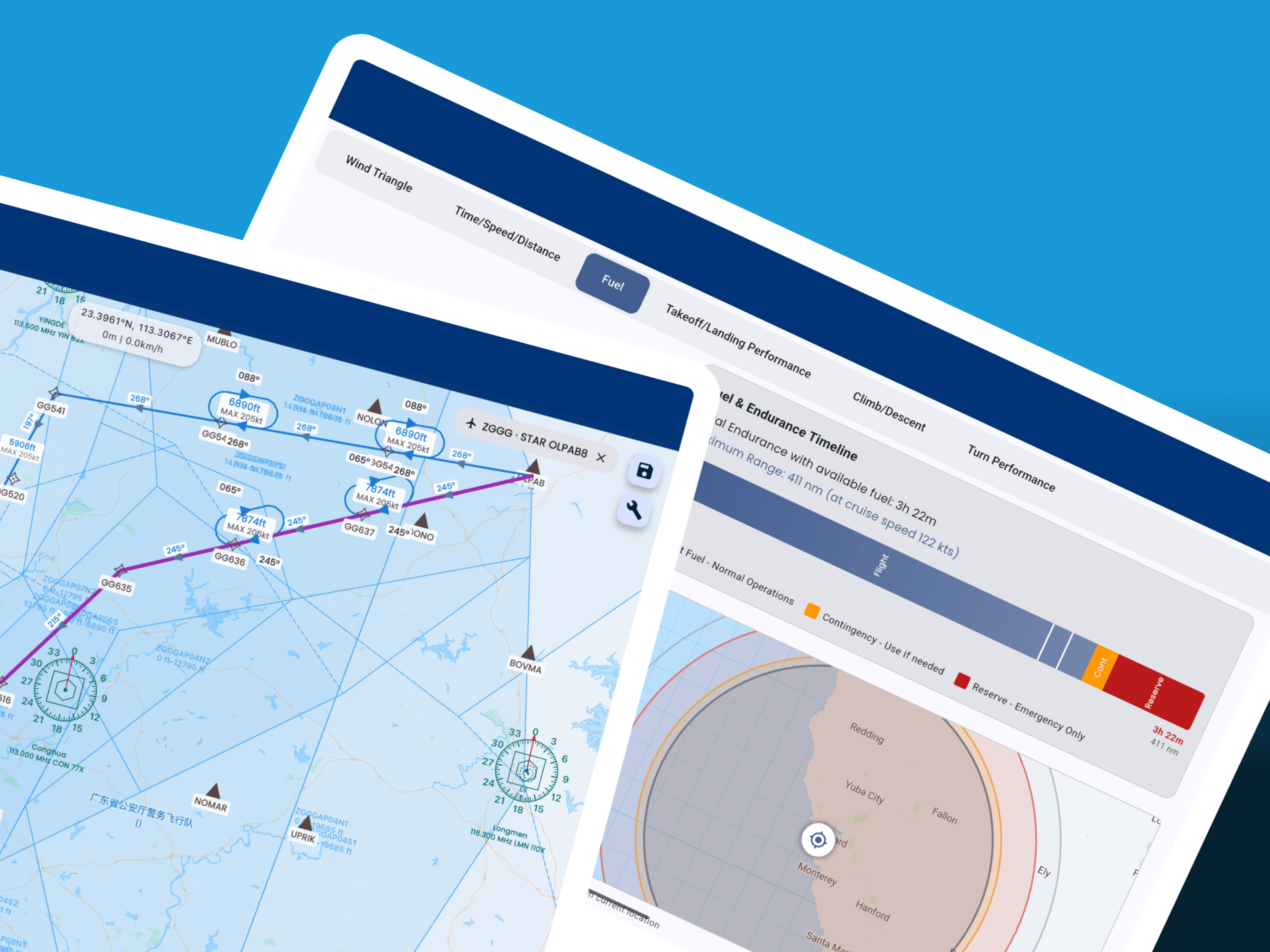 Pilot Kit aircraft management interface showing aircraft profiles, route details, and reusable aircraft data